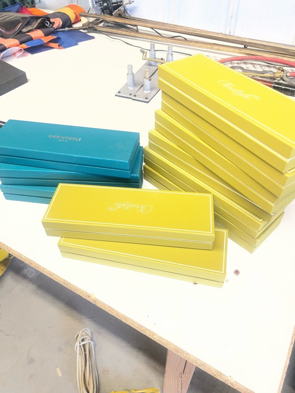 Christofle Yellow and Teal Flatware Boxes